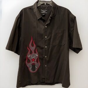 Chrome Eagle Mens Size‎ XL Black Short Sleeve Snap Button Shirt Embroidered